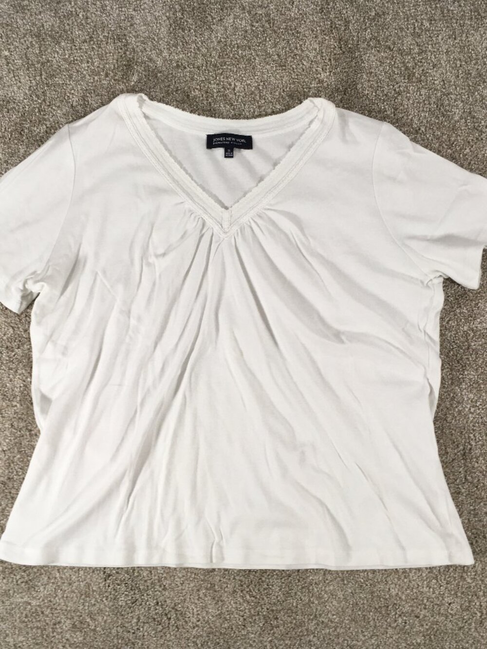 Jones New York Signature Womens Short Sleeve Top Size 1X White Cotton